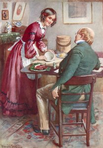 Ruth Pinch robi pudding autorstwa Harold Copping