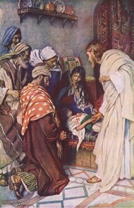 Wychowanie córki Jaira, ilustracja z Harold Copping Pictures: The Crown Series, ok. 1920 autorstwa Harold Copping