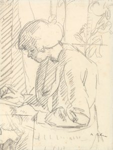 Dziewczyna pisze (czarna kreda na papierze) autorstwa Harold Gilman
