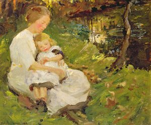 Matka i dziecko w zalesionym krajobrazie autorstwa Harold Harvey