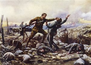 Szeregowy J Boyd z Gwardii Irlandzkiej, chwytający w pojedynkę niemiecki karabin maszynowy, I wojna światowa