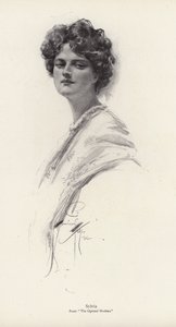 Postać, Sylvia, z powieści „Otwarte okiennice” Clary Louise Burnham (lito) autorstwa Harrison Fisher