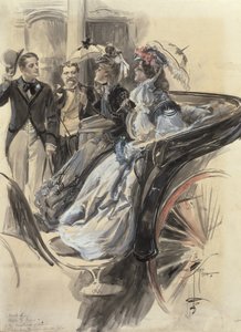 Przejażdżka bryczką, 1904 (toaleta, gwasz i ołówek na tekturze) autorstwa Harrison Fisher