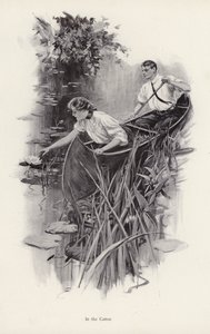 Mężczyzna i kobieta w canoe (lito) autorstwa Harrison Fisher