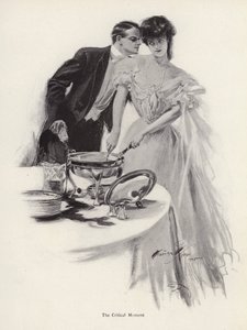 Mężczyzna flirtuje z kobietą przy stole biesiadnym (lito) autorstwa Harrison Fisher
