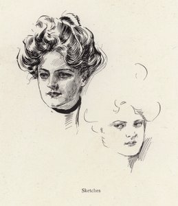 Szkice piórem młodej kobiety (litografia) autorstwa Harrison Fisher