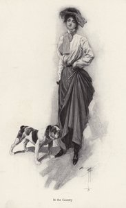 Portret kobiety ubranej na wieś ze swoim buldogiem (lito) autorstwa Harrison Fisher