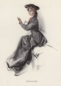 Młoda kobieta przygotowuje się do jazdy konnej (kolor litho) autorstwa Harrison Fisher