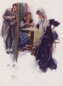 Młoda kobieta, której Cygan opowiada o swojej przyszłości (litografia kolorowa) autorstwa Harrison Fisher