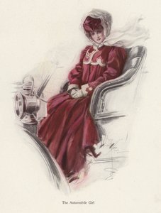Młoda kobieta siedzi w samochodzie (kolor lito) autorstwa Harrison Fisher