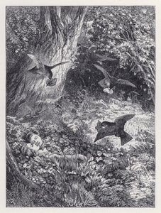 Dzieci w lesie (grawerunek) autorstwa Harrison William Weir