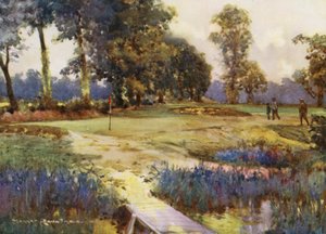Pola golfowe: Romford, szósty green (kolorowa litografia)