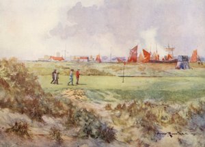Pola golfowe: Rye, piętnasty green (kolorowa litografia)