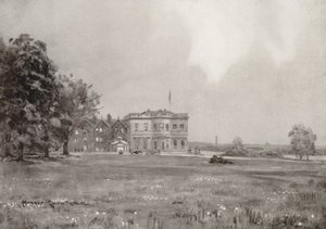 Pola golfowe: Trafford Park, dom klubowy z osiemnastego tee (litografia)