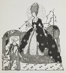 Kobieta patrząca z góry na chłopa i prosząc o pieniądze. autorstwa Harry Clarke