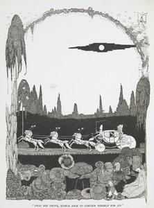 „Odjechała, nie mogąc powstrzymać się od radości”. Ilustracja do opowiadania „Kopciuszek, czyli szklany pantofelek”. autorstwa Harry Clarke
