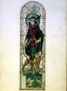 Projekt na jedno doświetlone okno z postacią św. Huberta autorstwa Harry Clarke