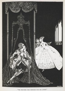 „Myślał, że księżniczka była jego królową”. Ilustracja do opowiadania „skóra osła”. autorstwa Harry Clarke