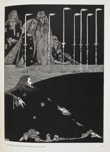 „Widziałem, jak kształtowali sylaby mojego imienia”. Ilustracja do opowiadania „Dół i wahadło”. autorstwa Harry Clarke