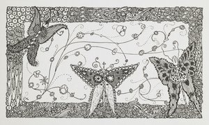 Ilustracja do opowiadania Riquet z kępką. Projekt motyla. autorstwa Harry Clarke