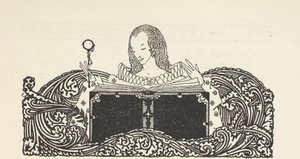 Ilustracja przedstawiająca kobietę czytającą książkę, u góry strony ze spisem treści. autorstwa Harry Clarke