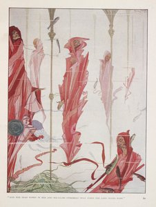 Umierający patriota. „I zmarli ubrani w czerwień, a nad nimi liliowce morskie   kołysać się, gdy wieją długie wiatry” autorstwa Harry Clarke