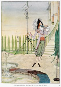„Ten człowiek miał nieszczęście mieć niebieską brodę”. Sinobrody głaszcze brodę. autorstwa Harry Clarke