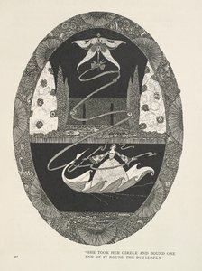 Calineczka Wzięła swój pas i obwiązała go jednym końcem wokół motyla. autorstwa Harry Clarke