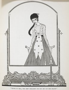 „Prawdę mówiąc, ta nowa ozdoba nie podkreśliła jej urody”. Ilustracja do opowiadania „Śmieszne życzenia”. autorstwa Harry Clarke