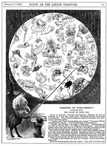 Istota Parlamentu: Karykatura z okazji otwarcia pierwszej sesji Parlamentu w 1883 r. (drewnoryt) autorstwa Harry Furniss