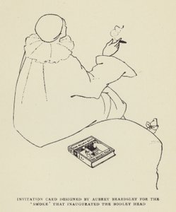 Karta z zaproszeniem zaprojektowana przez Aubrey Beardsley dla Smoke, która zainaugurowała Bodley Head autorstwa Harry Furniss