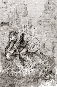 Walka Pipa z uciekinierem. " autorstwa Harry Furniss
