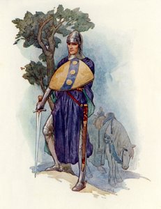 Rycerz zagradzający drogę (kolorowa litografia) autorstwa Harry George Theaker