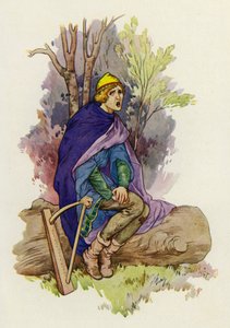 Gdy siedział, młodzieniec wyśpiewywał żałobną melodię (kolorowe lito) autorstwa Harry George Theaker