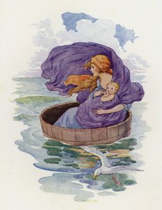 Danae i jej synek odpłynęli (kolorowa litografia) autorstwa Harry George Theaker