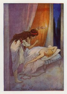 Kupidyn, jako leep (kolorowa litografia) autorstwa Harry George Theaker