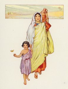 Hagar i Ismael wyszli na pustynię (kolorowa litografia) autorstwa Harry George Theaker