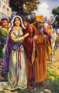 "Ujrzał Żyda Izaaka i jego piękną córkę Rebekę" (kolorowa litografia) autorstwa Harry George Theaker