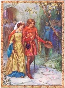 Poślubił wysoko urodzoną damę (z "Historii Gamelyn") (kolorowa litografia) autorstwa Harry George Theaker