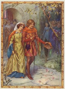 "Poślubił wysoko urodzoną damę", Historia Gamelyn (kolorowa litografia) autorstwa Harry George Theaker