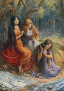 Hladgrun, Olrun i Alvit, z "Wayland the Smith" (kolorowa litografia)
