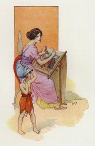 Penelopa z synem Telemachusem (kolorowa litografia) autorstwa Harry George Theaker