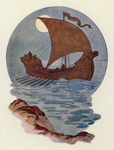 Został zbudowany jak nordycki statek wojenny (kolorowa litografia) autorstwa Harry George Theaker