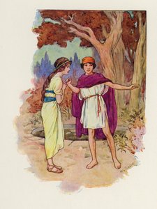 Odpowiedziałaby: "Tak, jestem pewna, że On wróci" (kolorowa litografia). autorstwa Harry George Theaker