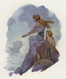 Syreny (kolorowa litografia) autorstwa Harry George Theaker