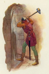 Młot zamachnął się ponownie i drugim uderzeniem wyrwał im drogę ucieczki (kolorowa litografia). autorstwa Harry George Theaker