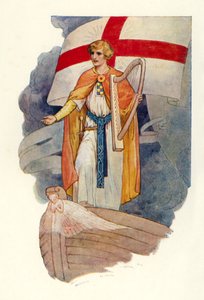 Pod krzyżem stał mężczyzna wpatrujący się (kolorowa litografia) autorstwa Harry George Theaker