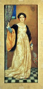 Kobieta z wachlarzem pawi (akwarela) autorstwa Harry George Theaker