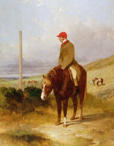 Nat Flatman (1810-60) na swoim kucyku przed początkiem 1844 Chesterfield Stakes, 1844