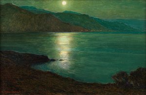 Moonlight - The Lights of Ventimiglia (olej na płótnie ułożonym na desce)